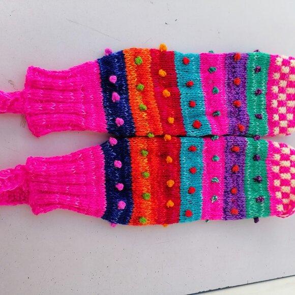 Multicolored Wool Knitted Leg Warmers - Andean Craftsmanship - Picture 5 of 9